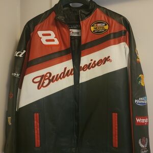 Vintage NASCAR Budweiser Dale Earnhardt Jr Black & Red Leather Mens M Jacket